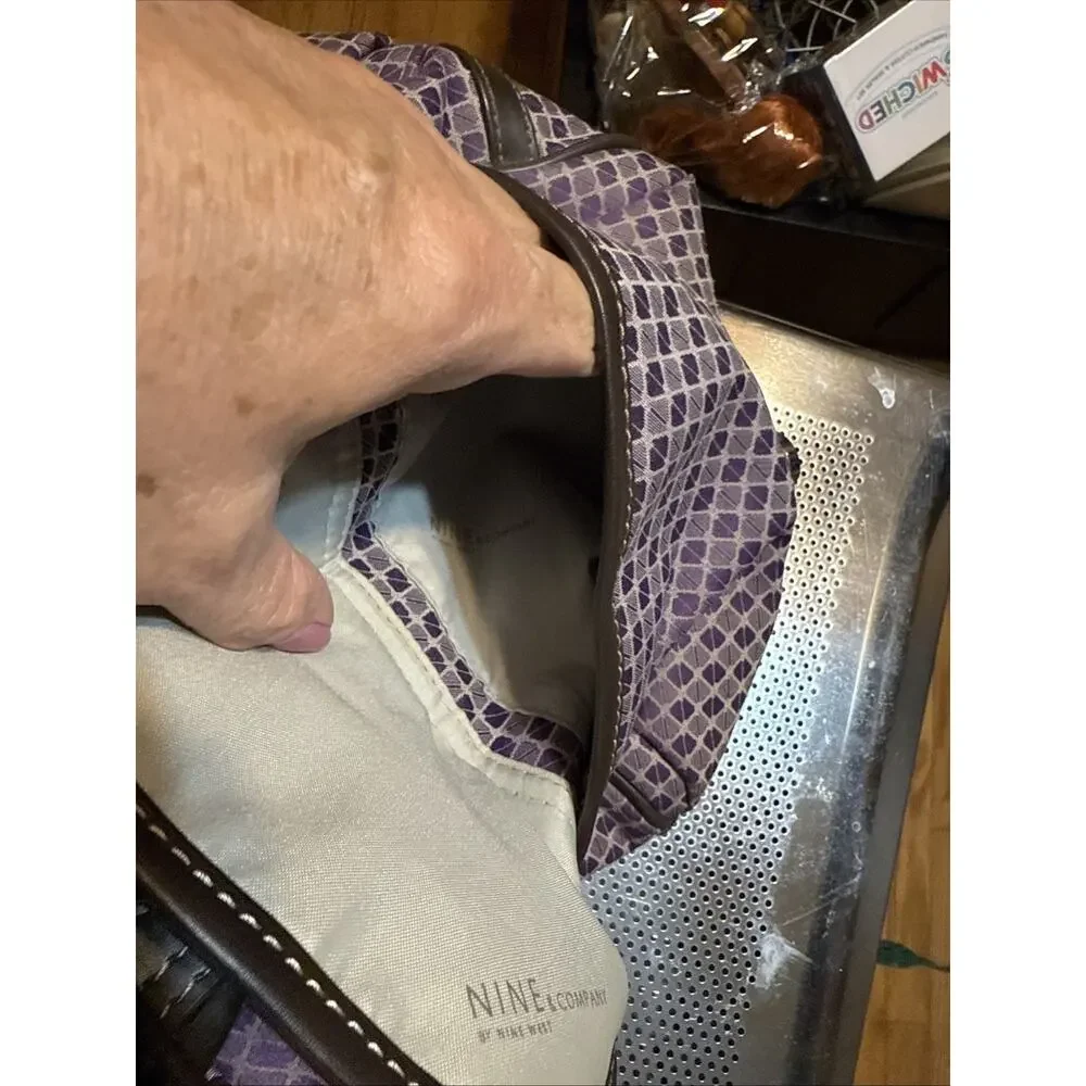 Nine & Company Nine West Purple Checkerboard duffle bag with 3 exterior pockets